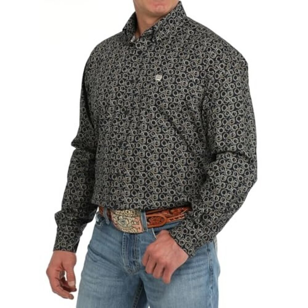 Cinch Men's Medium Long Sleeve Rope Print Button Western Shirt Navy